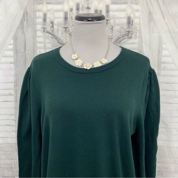 NEW Ralph Lauren Size 2X Cotton Blend Sweater Solid Green Puff Sleeves Crew Neck - Picture 6 of 13